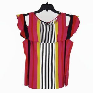 Nygard Open Back Cold Shoulder Blouse Petite Size PL Striped Multicolor